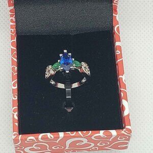 Last one Brand New 18k White Gold Plated ring with green gemstones
